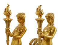A Pair of Napoleon III Style Gilt Bronze Figural Chenets