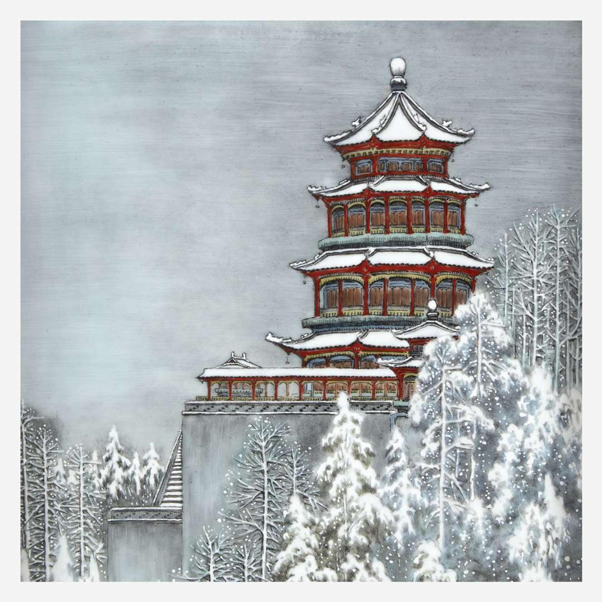 A suite of four Chinese enameled porcelain panels Jingdezhen, dated to a Xinyou year, equivalent to 1981