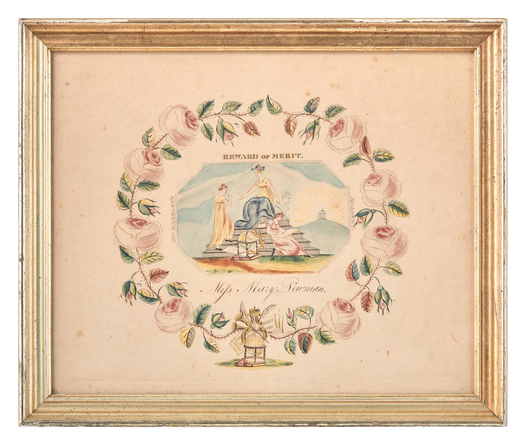 A Hand-Colored Engraving: A Reward of Merit for Miss Mary Newman