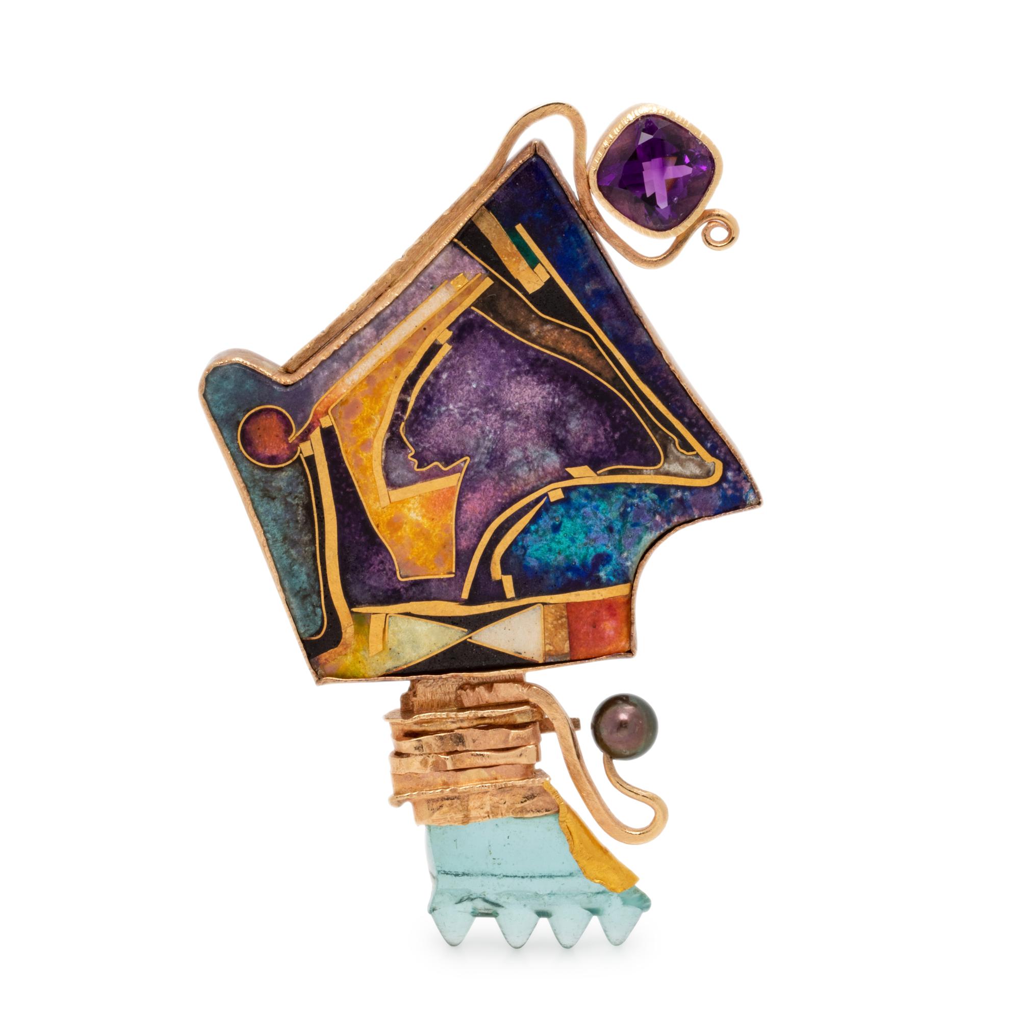WILLIAM HARPER, ENAMEL AND GEMSTONE 'OCTOBER FRAGMENT' BROOCH
