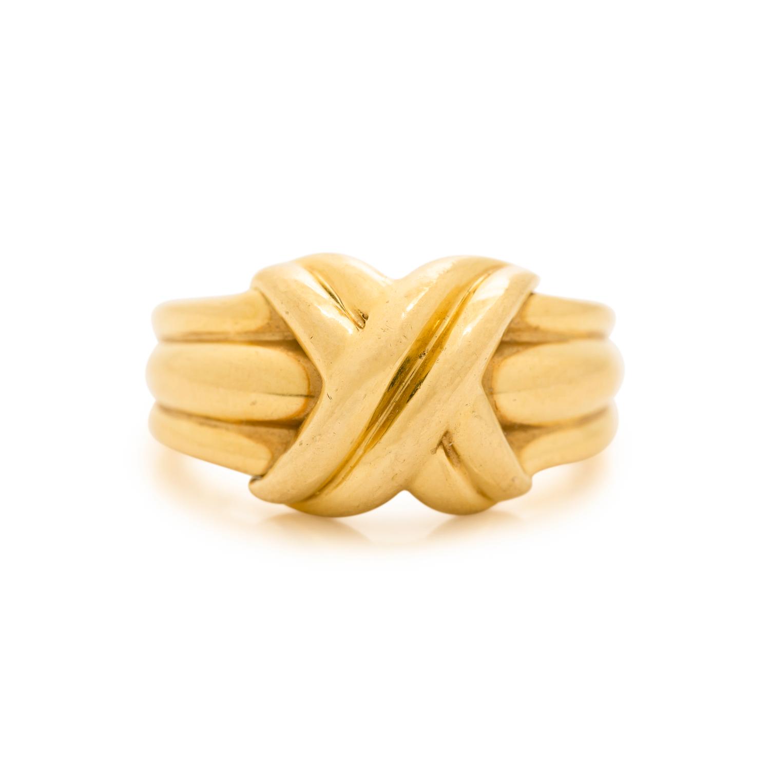 TIFFANY & CO., YELLOW GOLD 'X' RING