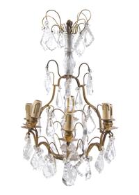 A French Gilt Bronze and Glass Six-Light Chandelier, Height 27 inches.