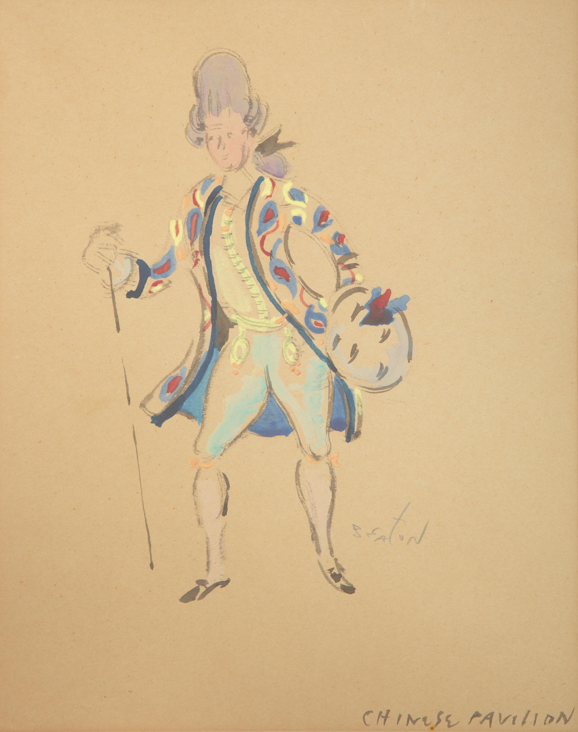 Three Framed Watercolor Costume Studies Attributed to Cecil Beaton