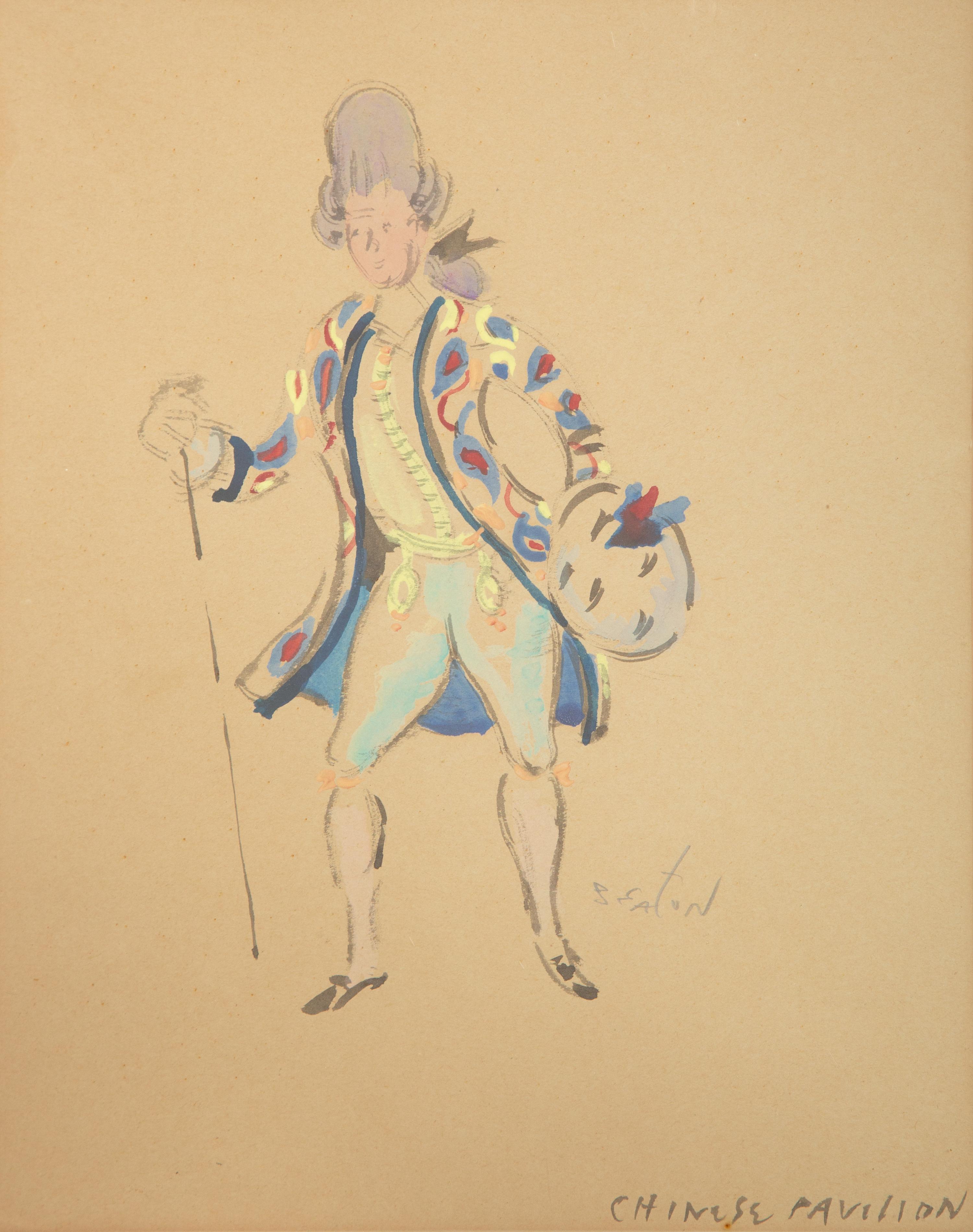 Three Framed Watercolor Costume Studies Attributed to Cecil Beaton