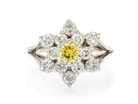 An 18 Karat White Gold, Yellow and White Cluster Diamond Ring, 3.70 dwts.