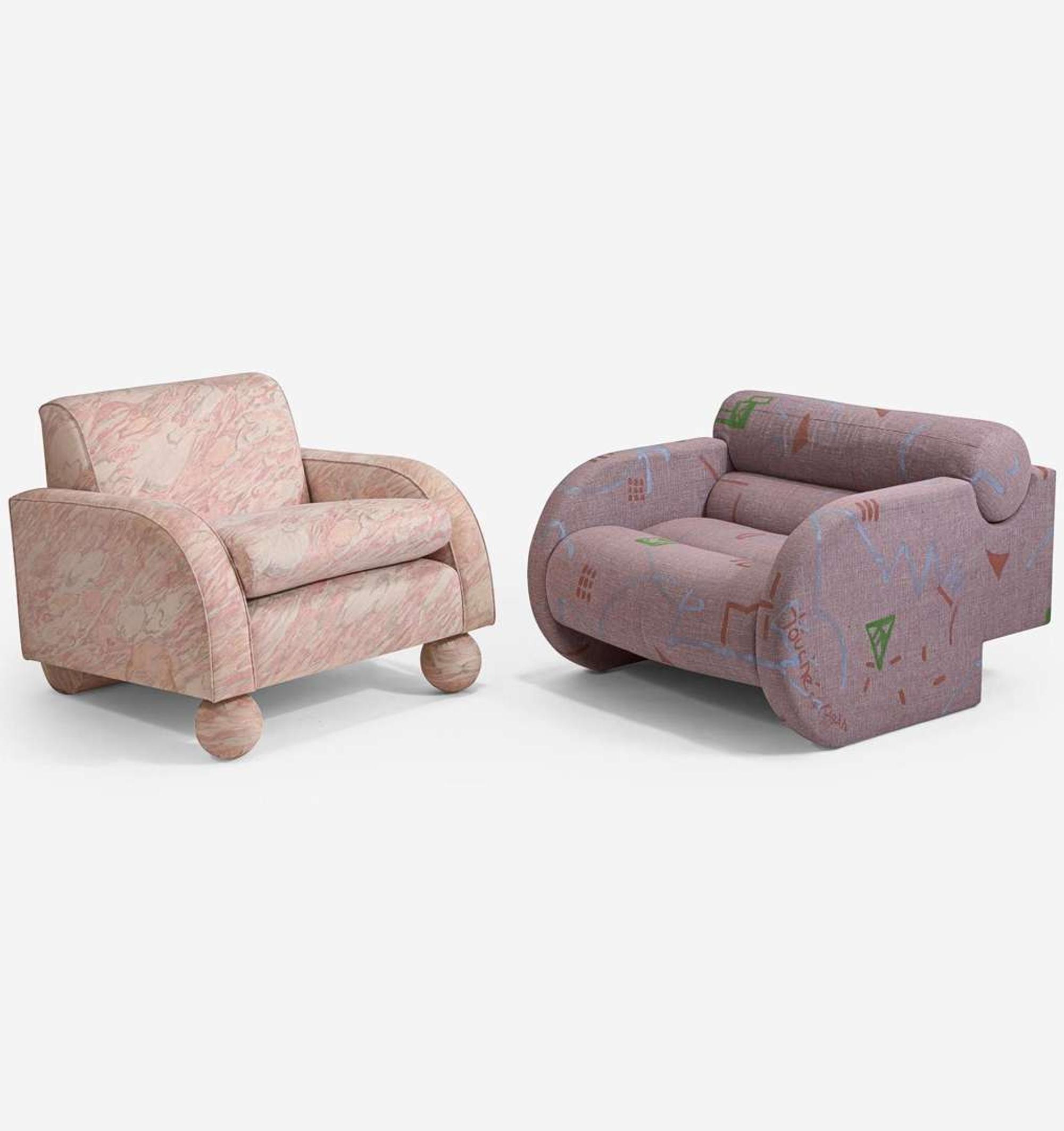 Vladimir Kagan (American, 1927-2016) An Arriviste Club Chair, USA, circa 1985, and a Hildegard Club Chair, Vladimir Kagan Designs, Inc., USA, circa 1986