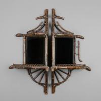A Pair of Victorian Painted and Parcel Gilt Corner Etageres, Height 30 x width 19 x depth 13 1/2 inches.