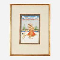 An Indian miniature painting depicting a woman and child playing with a yo-yo 19th century or earlier