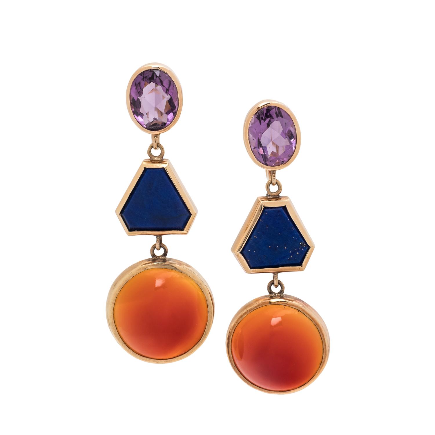 YELLOW GOLD AND MULTIGEM EARCLIPS