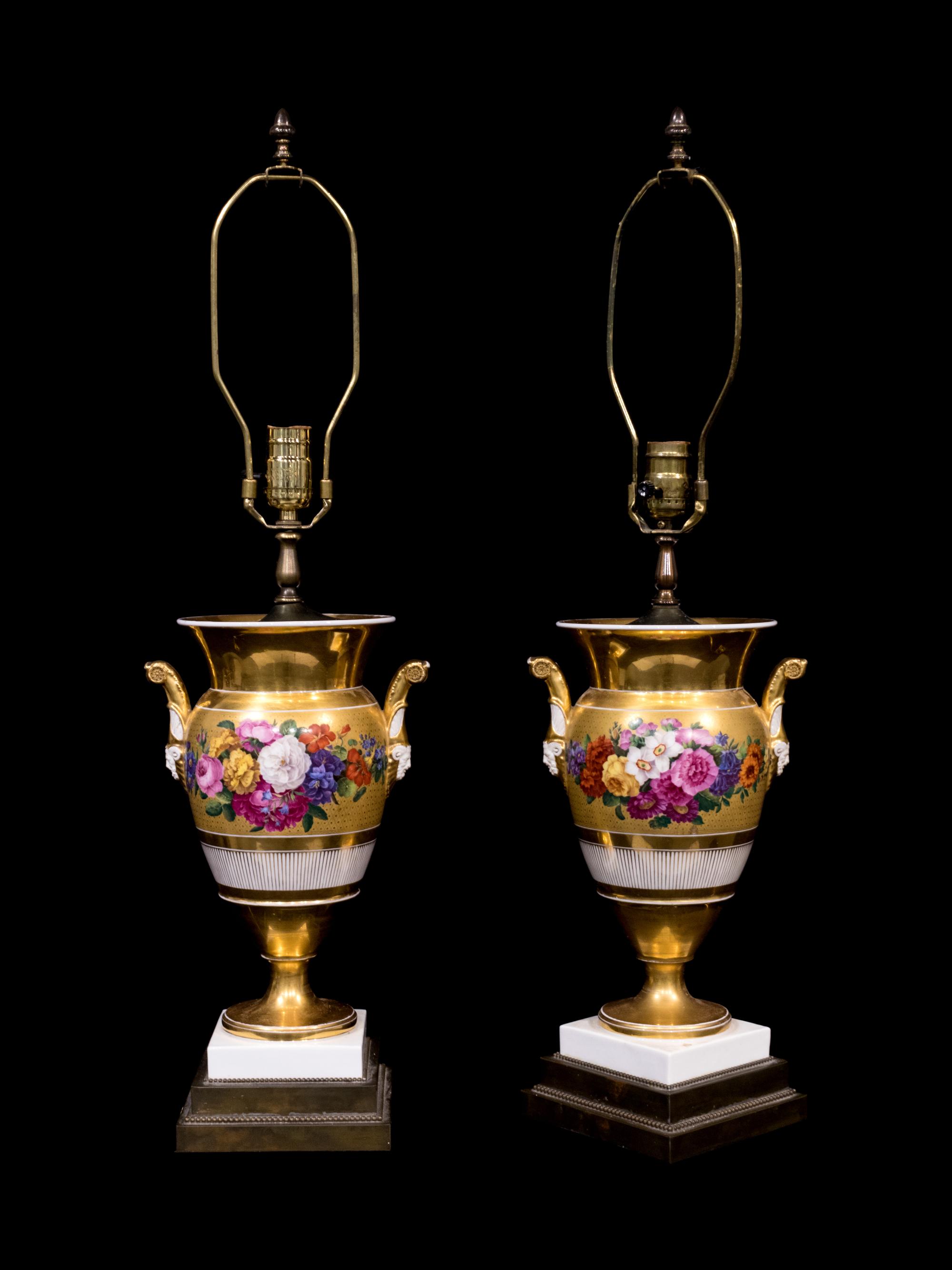 A Pair of Paris Porcelain Vases Mounted as Lamps