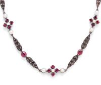 FRENCH, ANTIQUE, SILVER-TOPPED GOLD, RUBY, PEARL AND DIAMOND SET