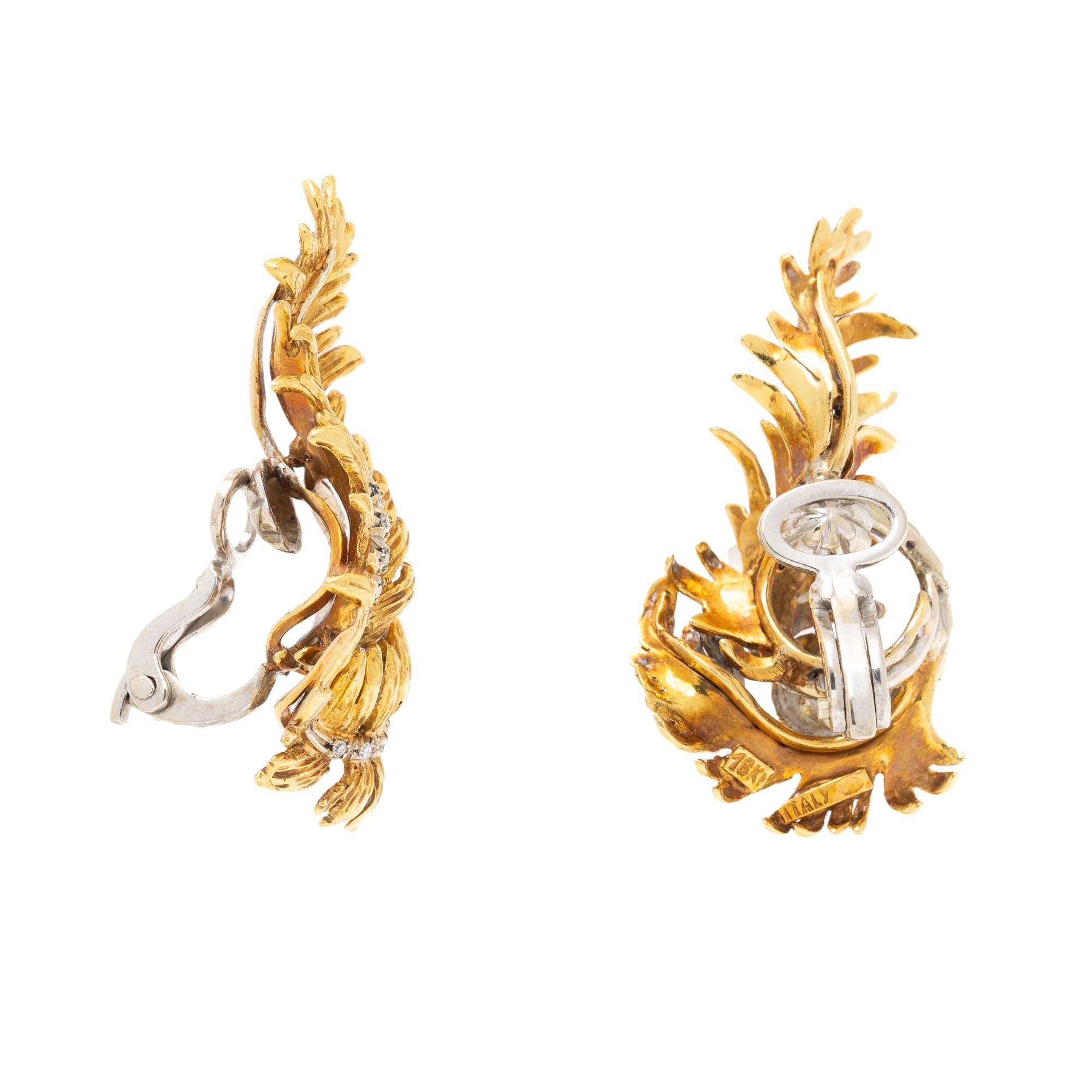 ITALIAN, BICOLOR GOLD AND DIAMOND EARRINGS