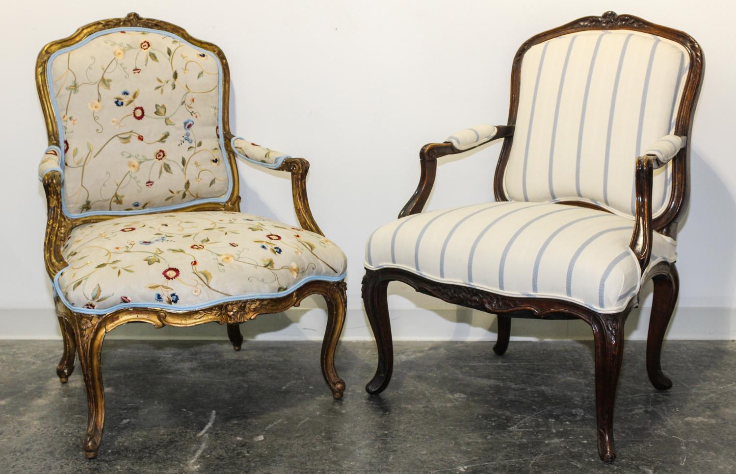 Two Louis XV Style Fauteuils Height of first 38 inches. — 19TH CENTURY