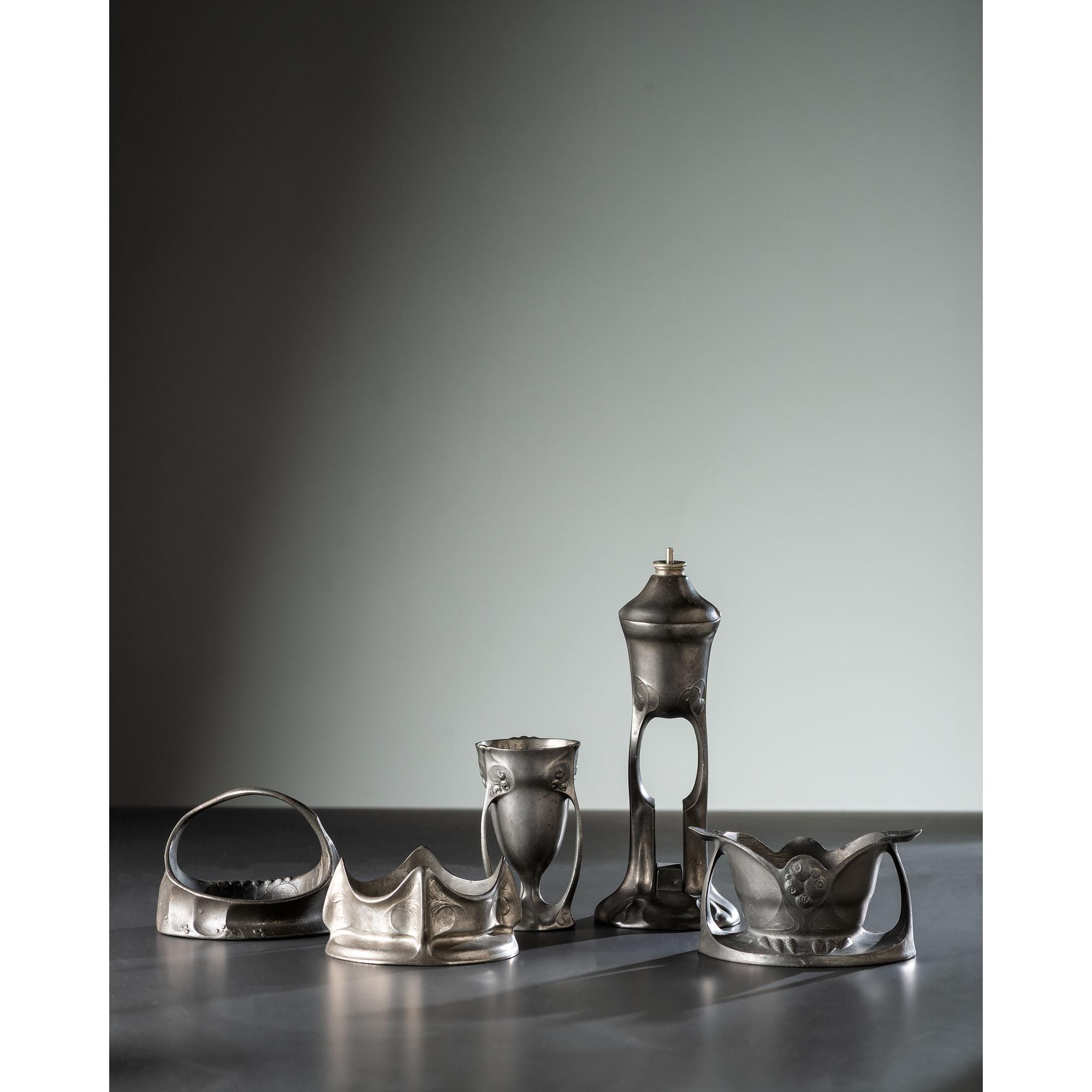 Five Kayserzinn Jugendstil Pewter Wares