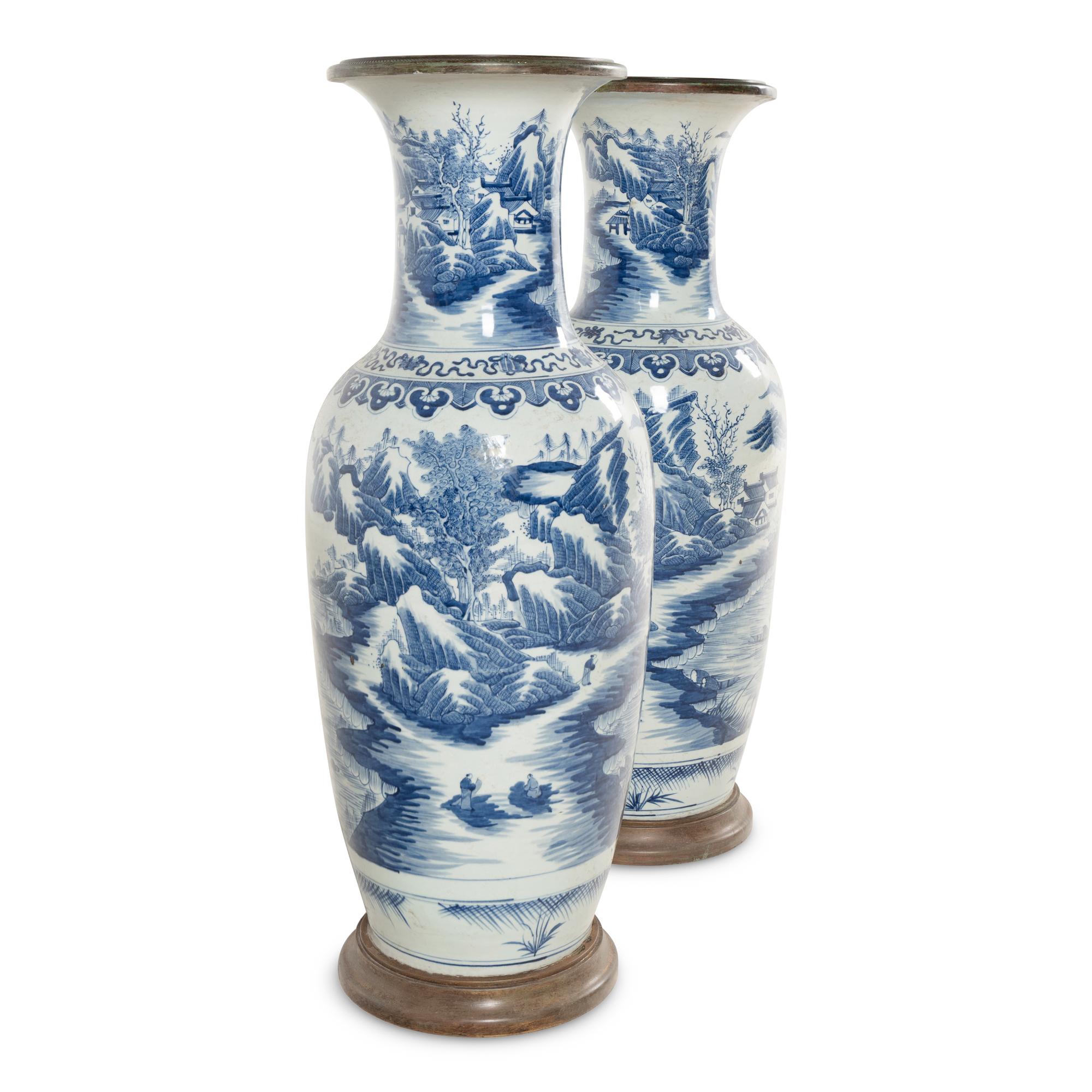 A Pair of Chinese Porcelain and Gilt Metal Mounted Floor Vases