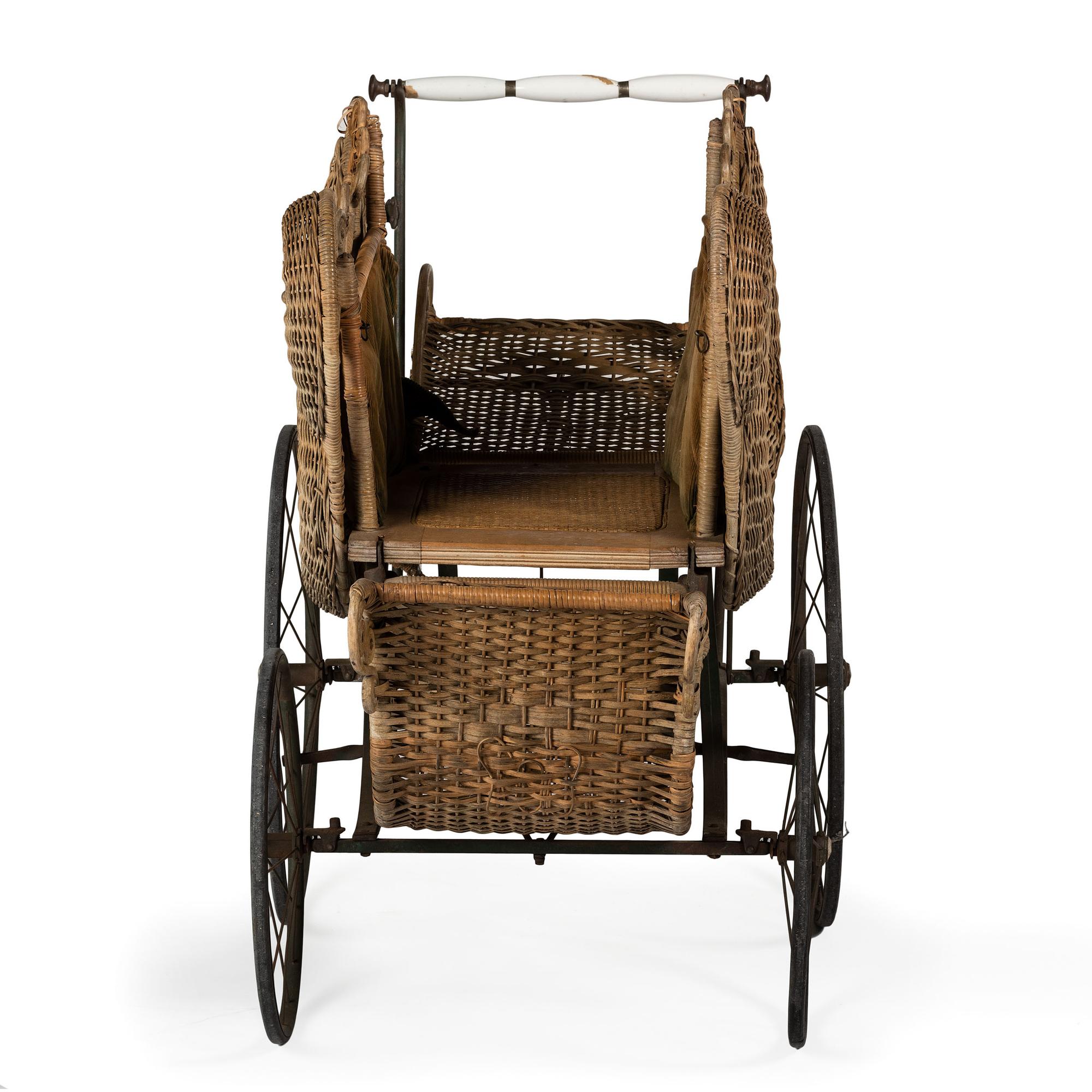 A Victorian Basket Weave Swan-Decorated Trolley