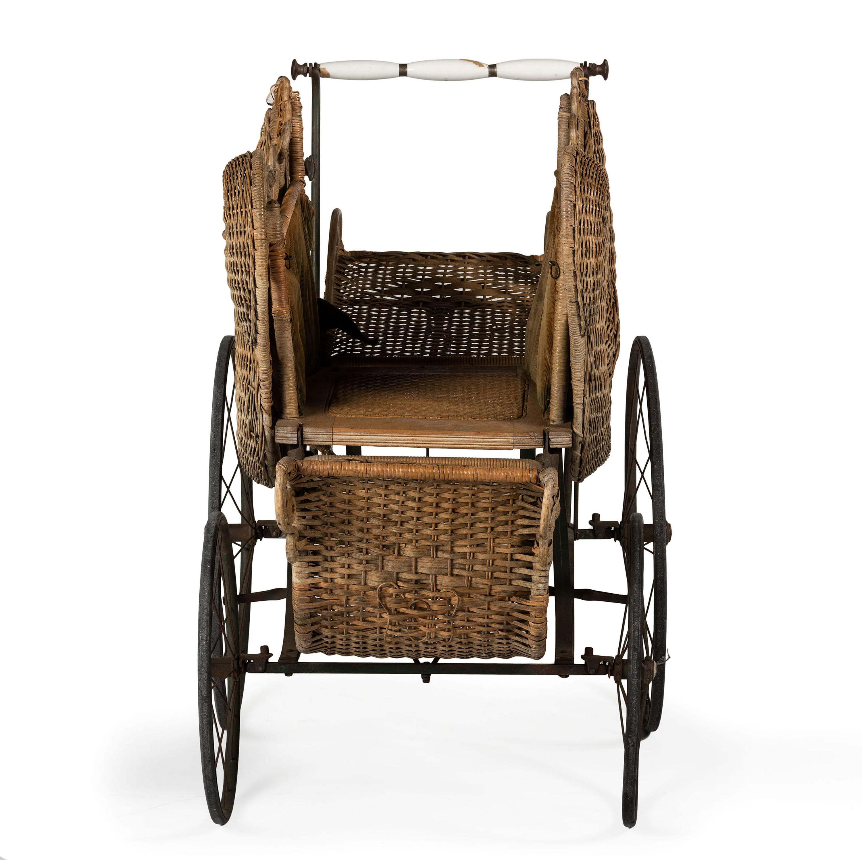 A Victorian Basket Weave Swan-Decorated Trolley