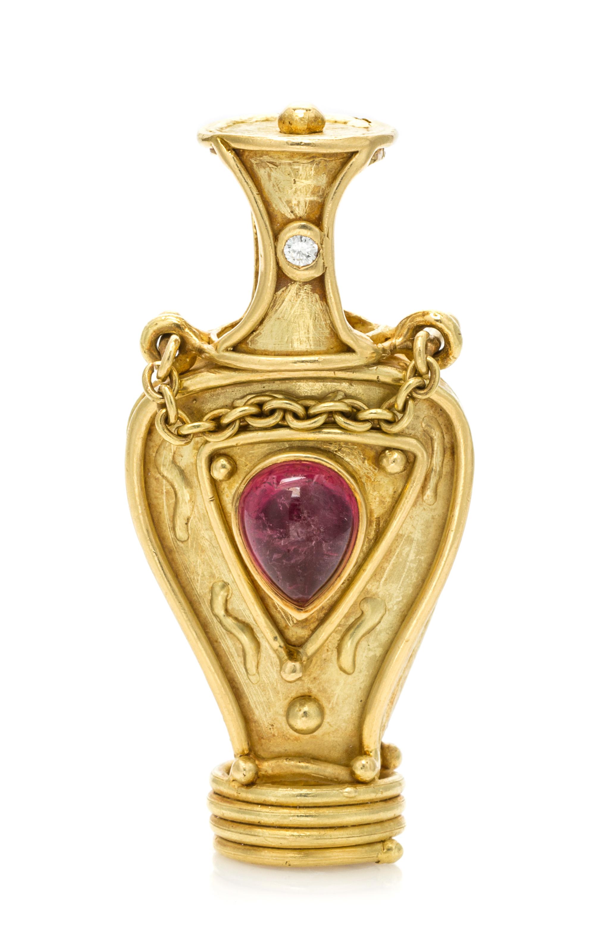 A Yellow Gold, Pink Tourmaline and Diamond Pendant, Denise Roberge, 30.70 dwts.