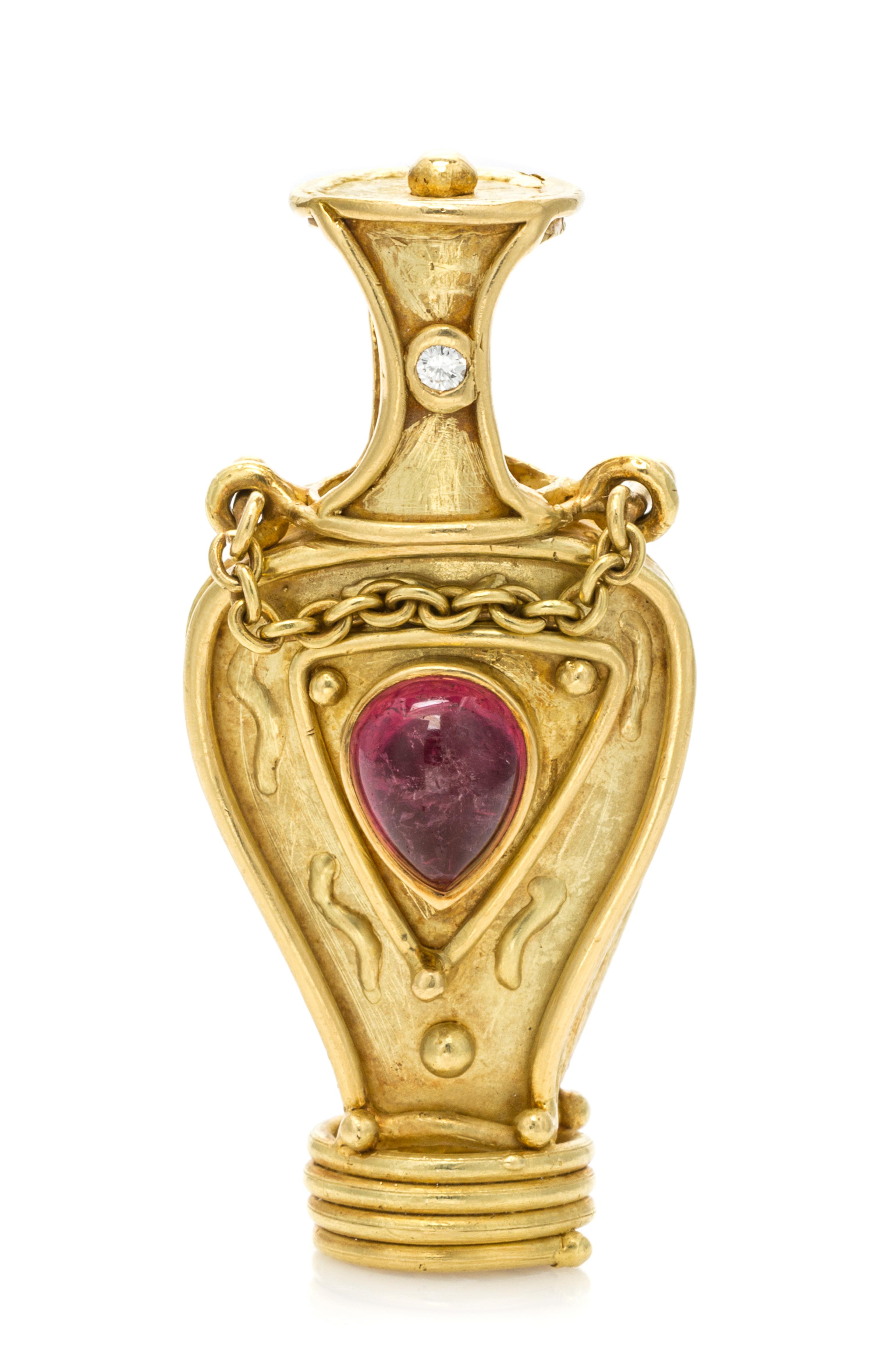 A Yellow Gold, Pink Tourmaline and Diamond Pendant, Denise Roberge, 30.70 dwts.