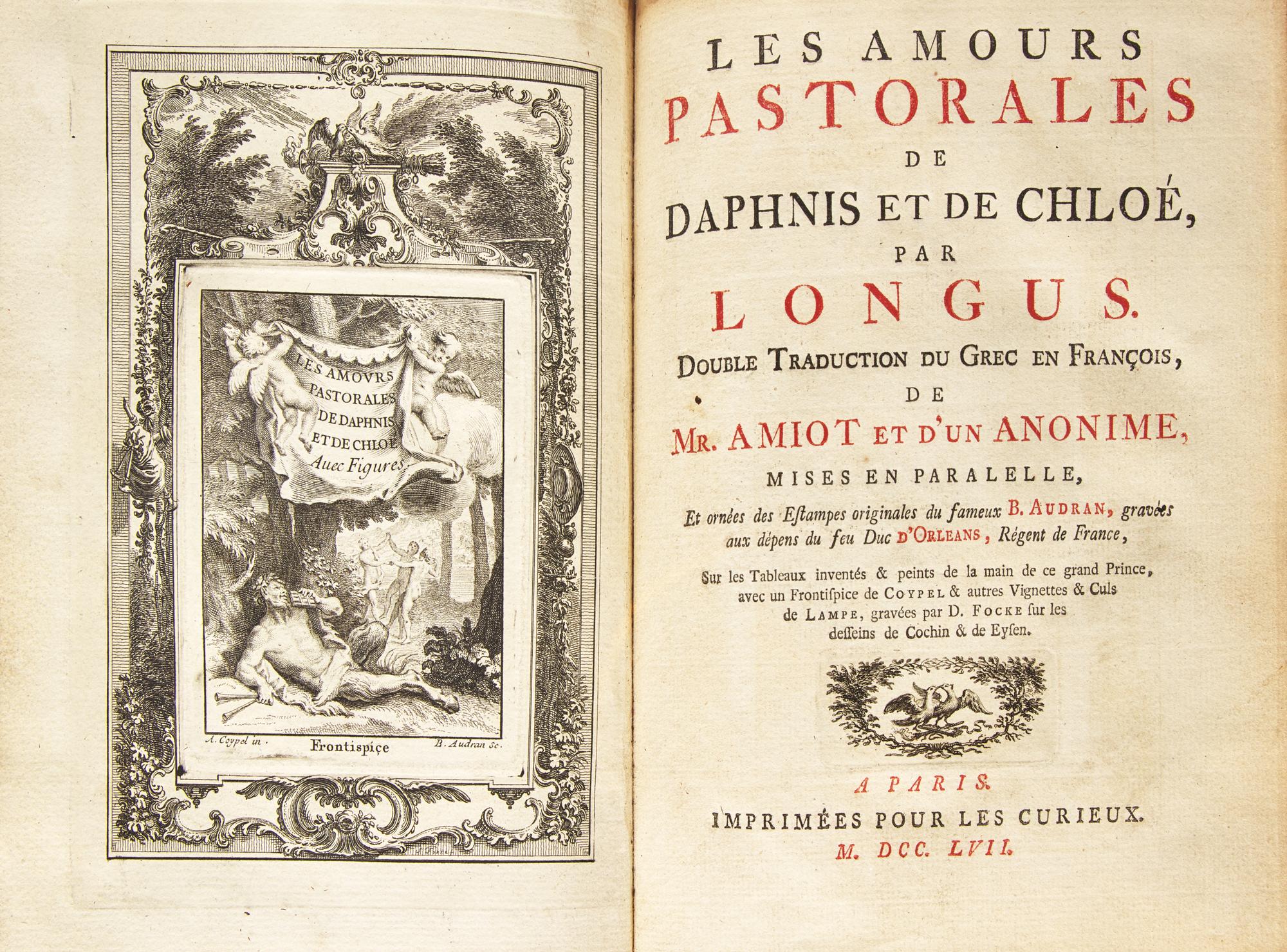 LONGUS. Les Amours Pastorales de Daphnis et de Chloe... Paris: Imprimees Por les Curieux, 1757.