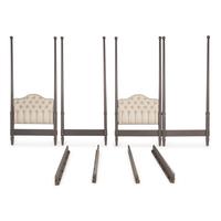A Pair of Gray-Painted and Upholstered Twin Poster Beds