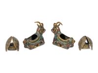 Two Pairs of Chinese Cloisonné Enamel Animal Form Vessels
