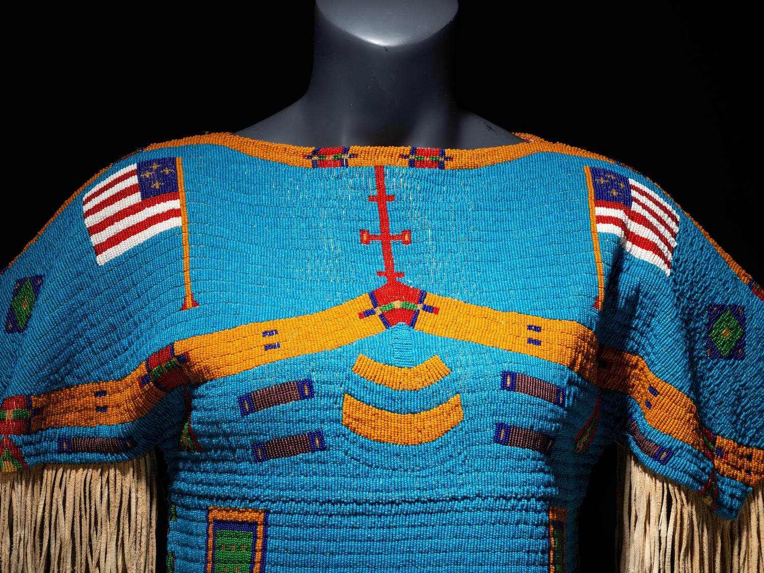 Beaded Dress and Boot Moccasins, with American Flags