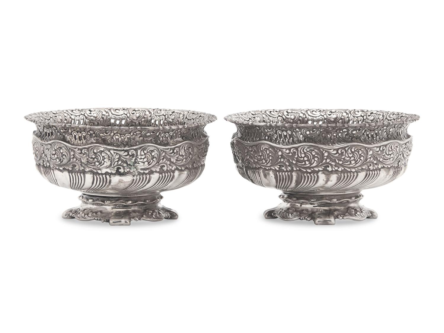 A Pair of Sterling Silver Repousse "Wave" Footed Bowls, Tiffany & Co., New York, NY, Circa 1880