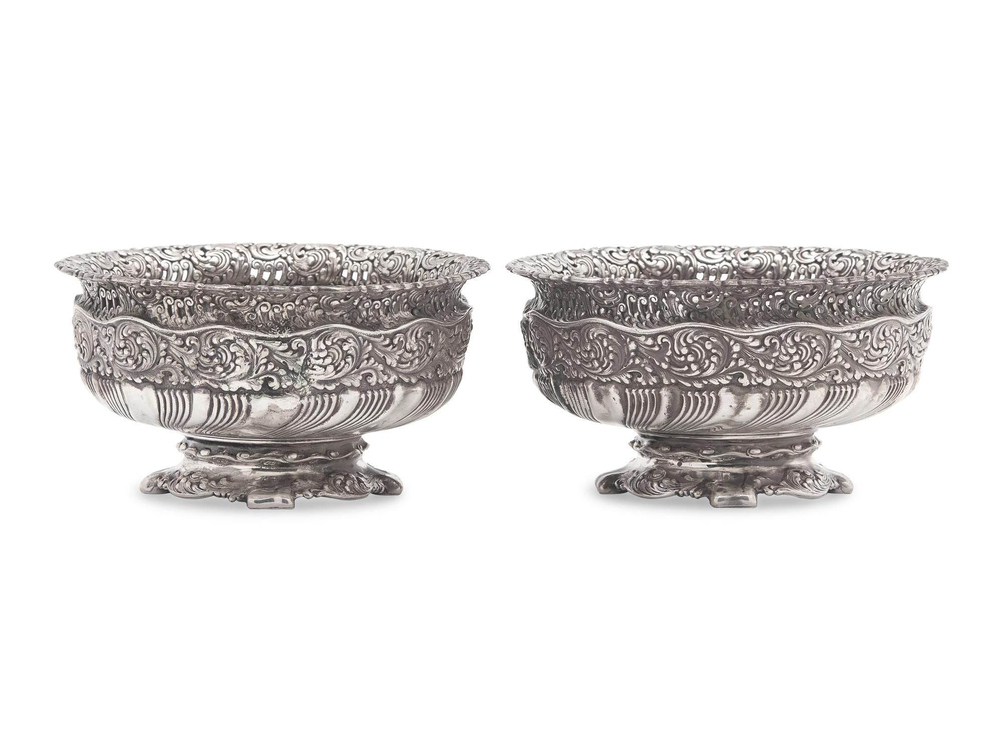 A Pair of Sterling Silver Repousse "Wave" Footed Bowls, Tiffany & Co., New York, NY, Circa 1880