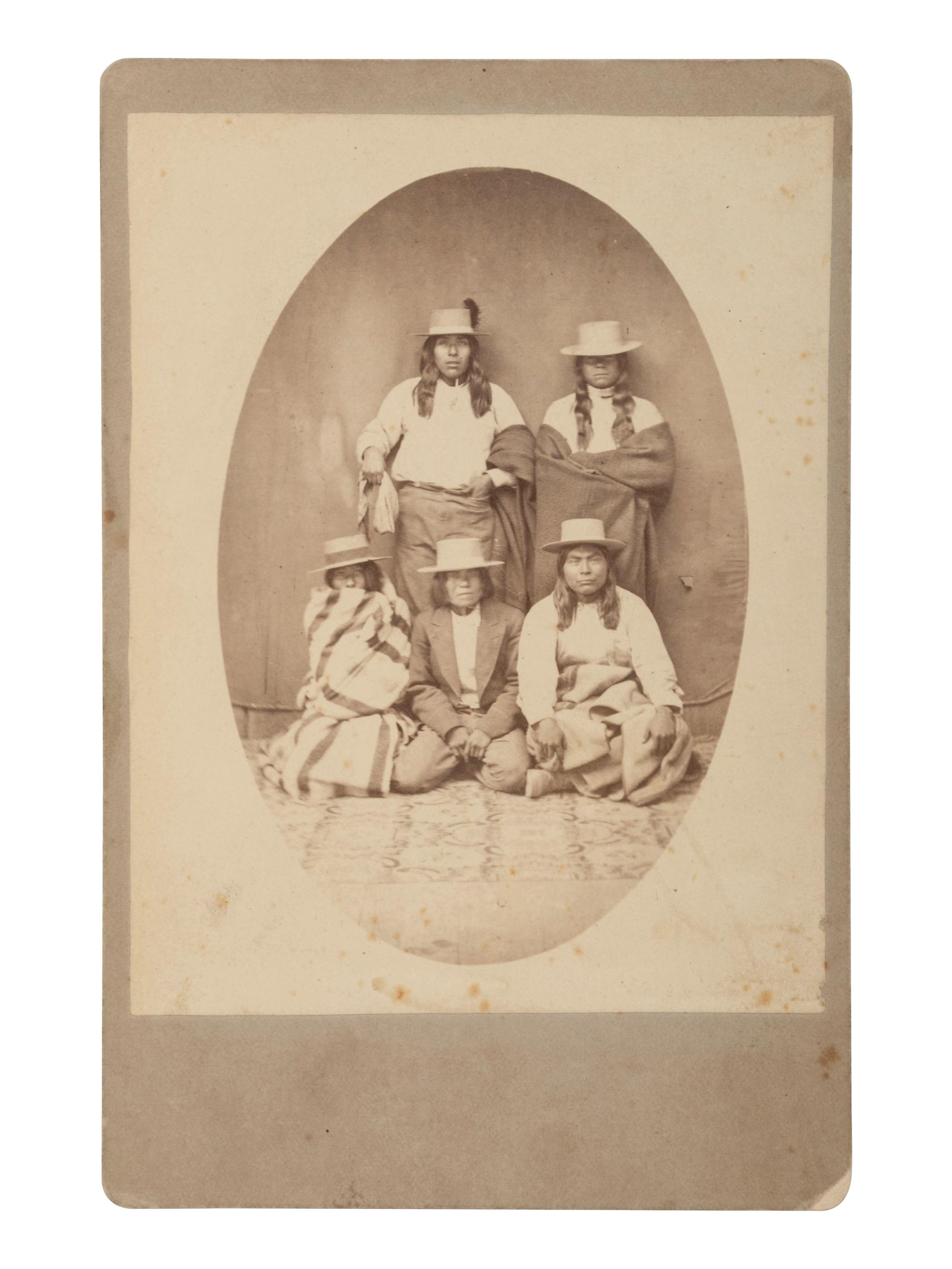[NATIVE AMERICANS]. Cabinet card of Native American subjects taken at Bodie, CA, ca 1878-1883.