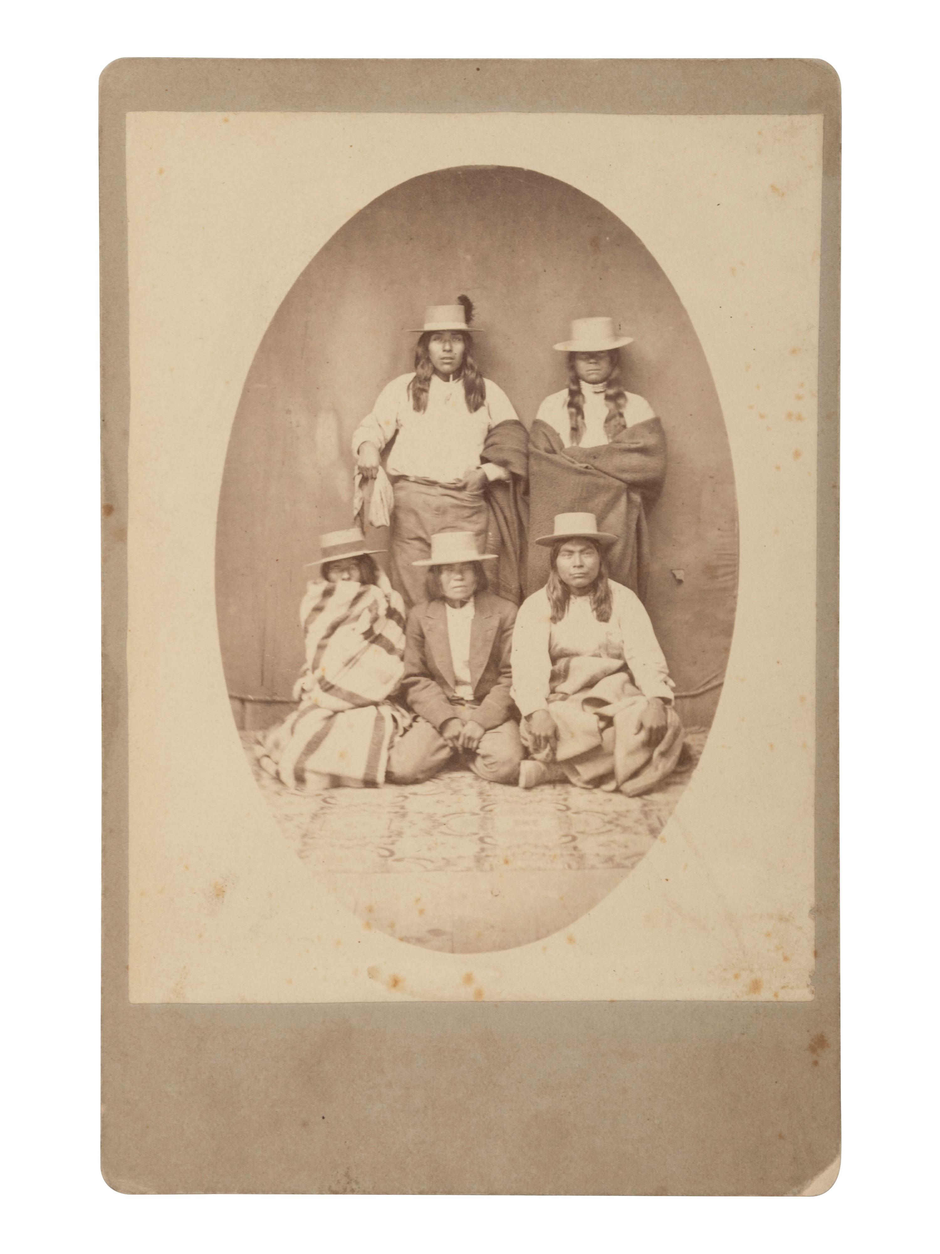 [NATIVE AMERICANS]. Cabinet card of Native American subjects taken at Bodie, CA, ca 1878-1883.