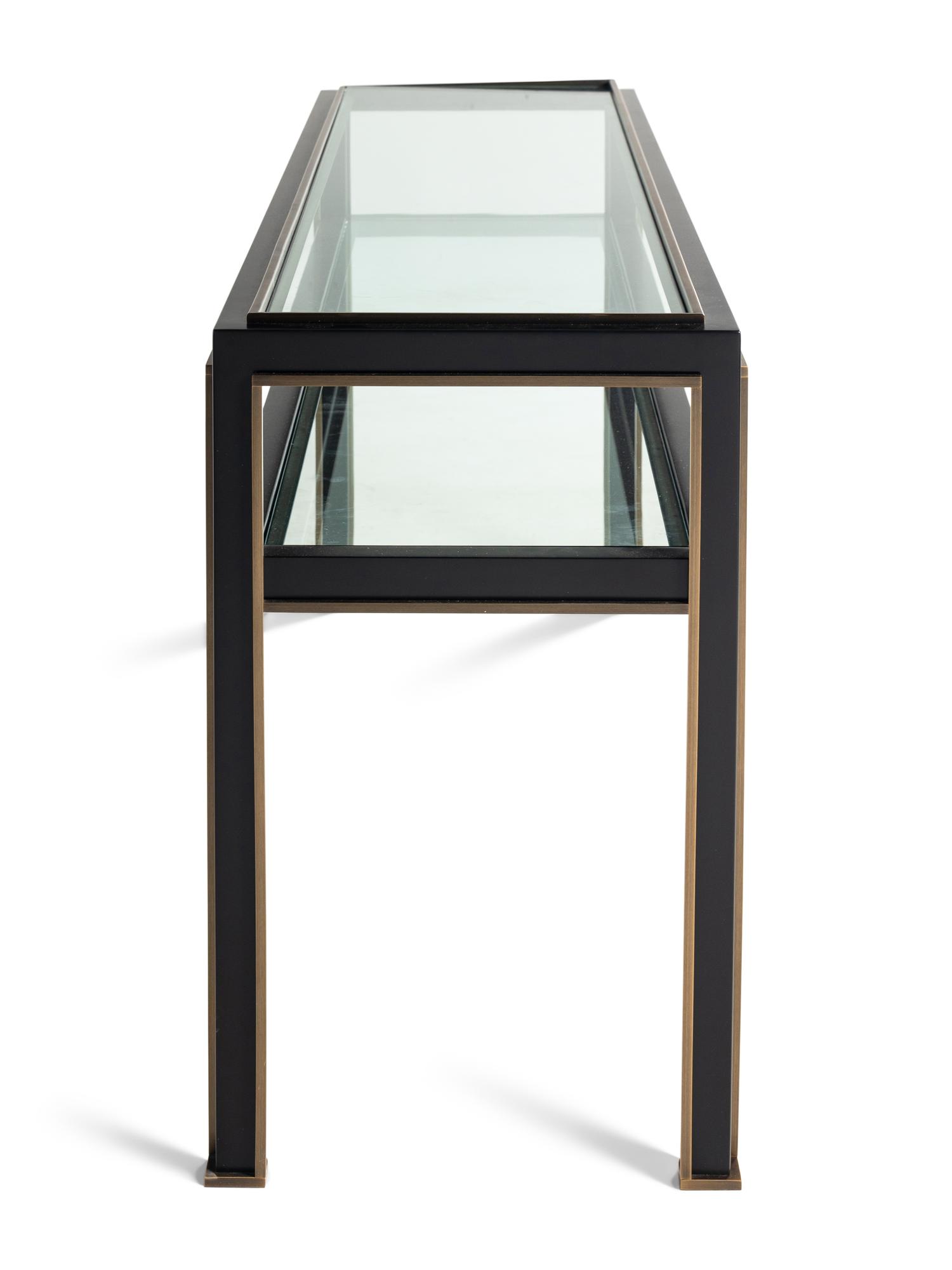 A Holly Hunt Coated Steel, Bronze and Glass Console Table