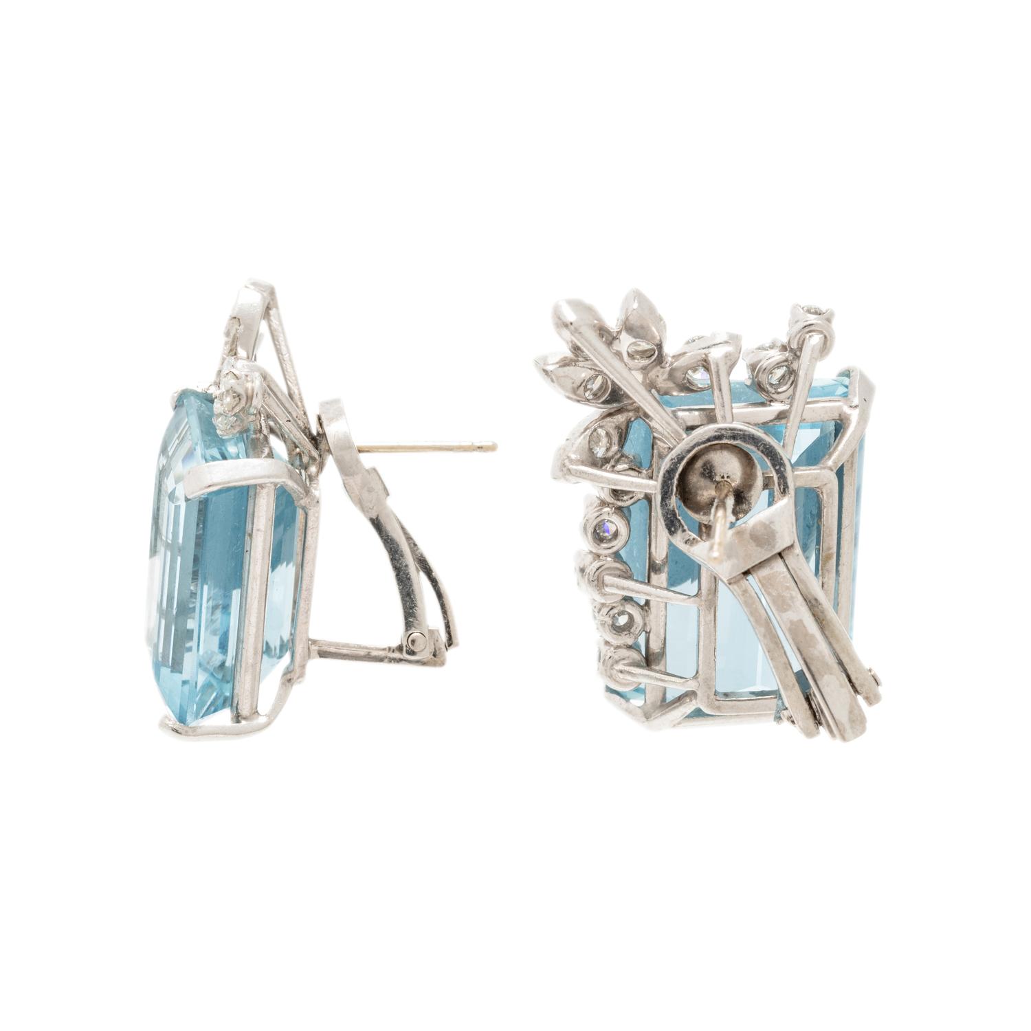 AQUAMARINE AND DIAMOND CLIP EARRINGS