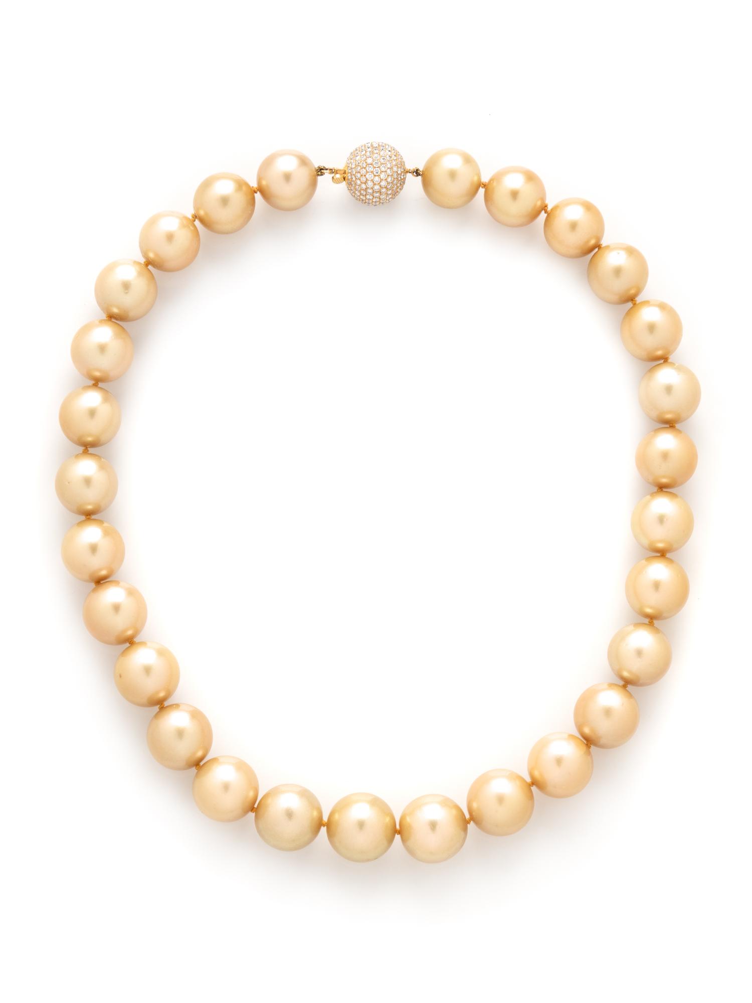 GOLDEN CULTURED PEARL AND DIAMOND NECKLACE