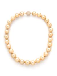 GOLDEN CULTURED PEARL AND DIAMOND NECKLACE