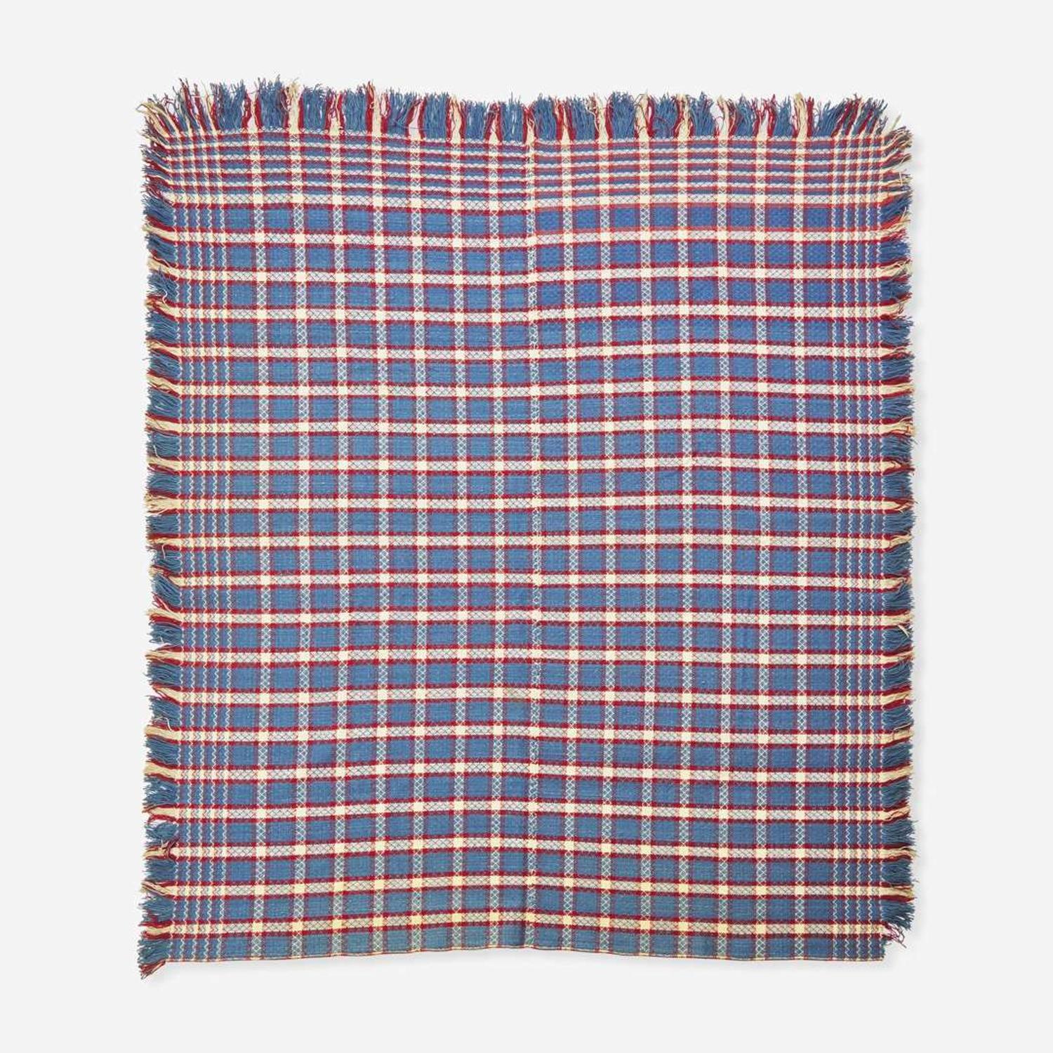 An assorted collection of five woven wool coverlets and one quilt; 19th century