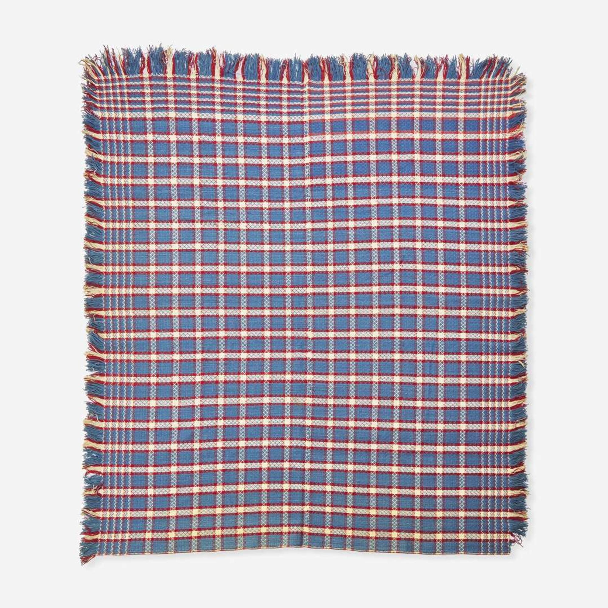 An assorted collection of five woven wool coverlets and one quilt; 19th century