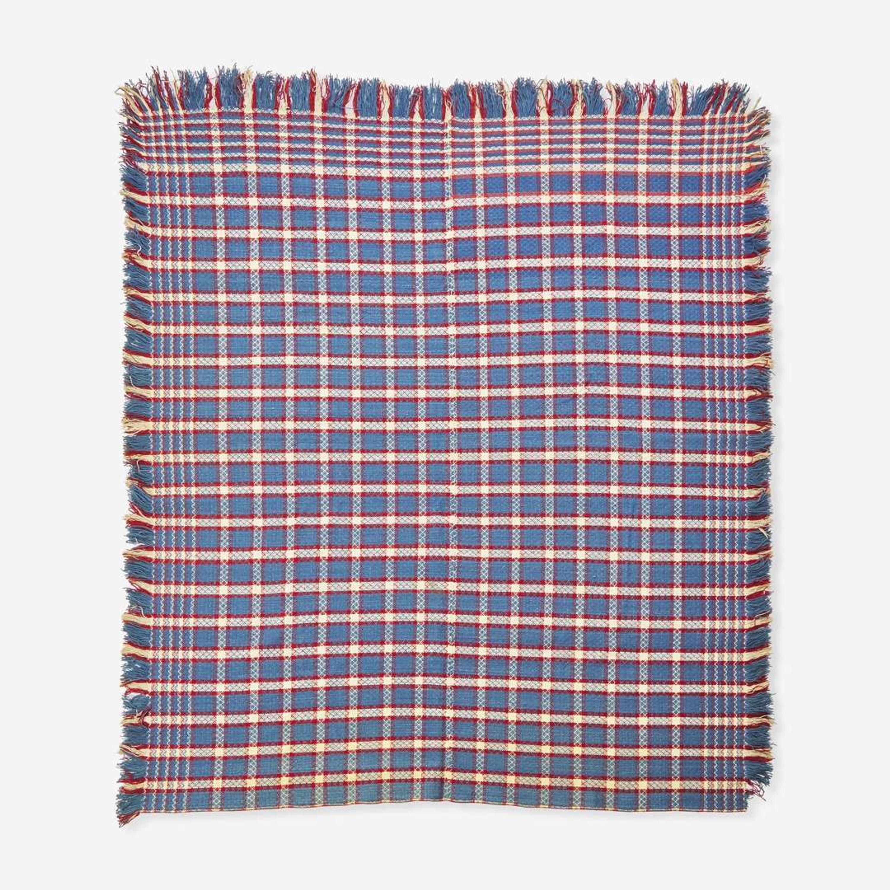 An assorted collection of five woven wool coverlets and one quilt; 19th century