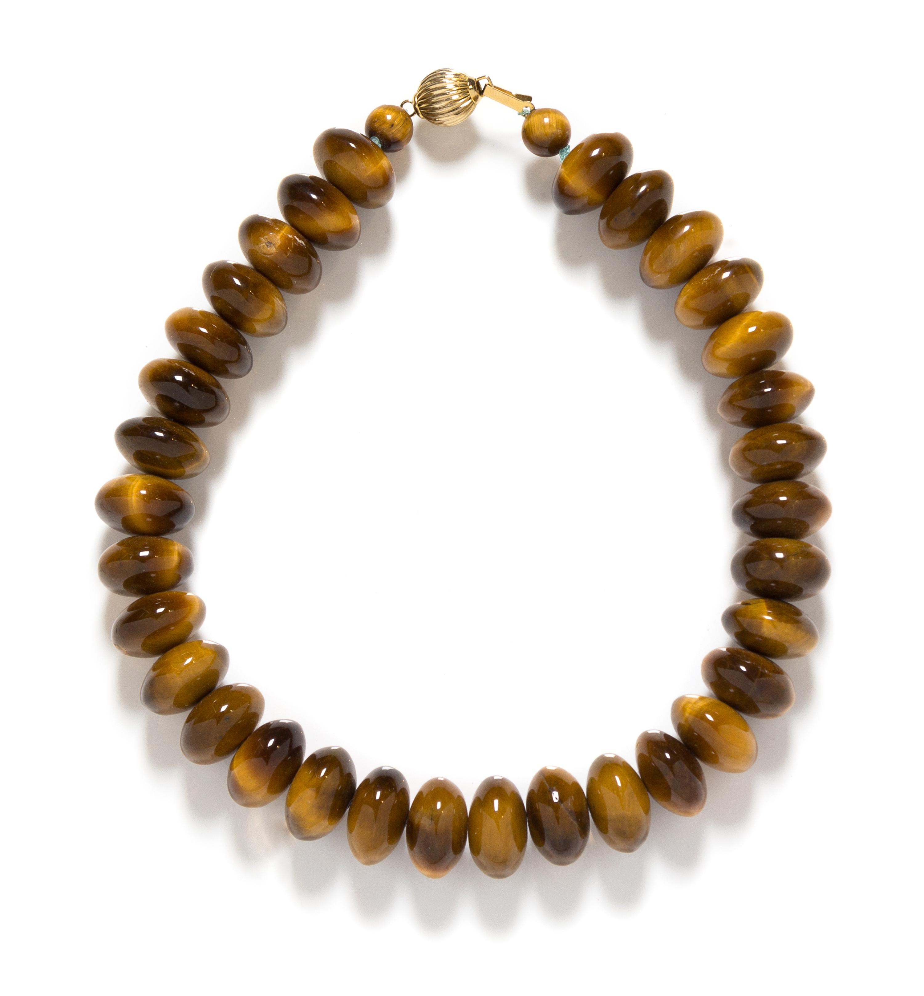 A Single Strand Tiger's Eye Bead Necklace,