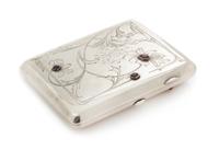 A Russian Silver Cigarette Case, Joint-Stock Company of Moscow Goldsmiths AOAM3, Moscow, Early 20th Century, the lid with a central eng