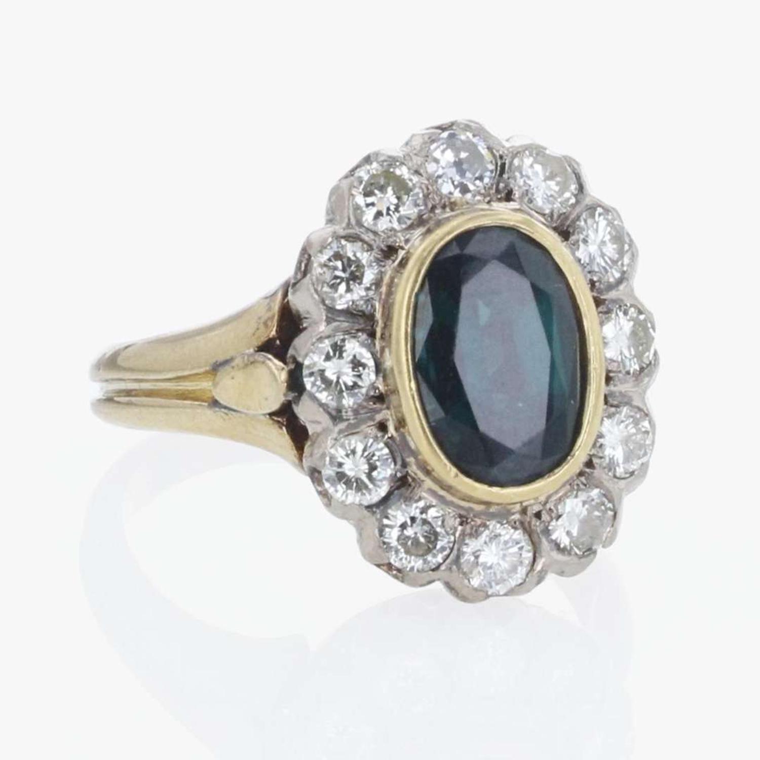 18K Yellow Gold, Sapphire, and Diamond Ring