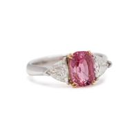 BROWNISH ORANGE-PINK SAPPHIRE AND DIAMOND RING