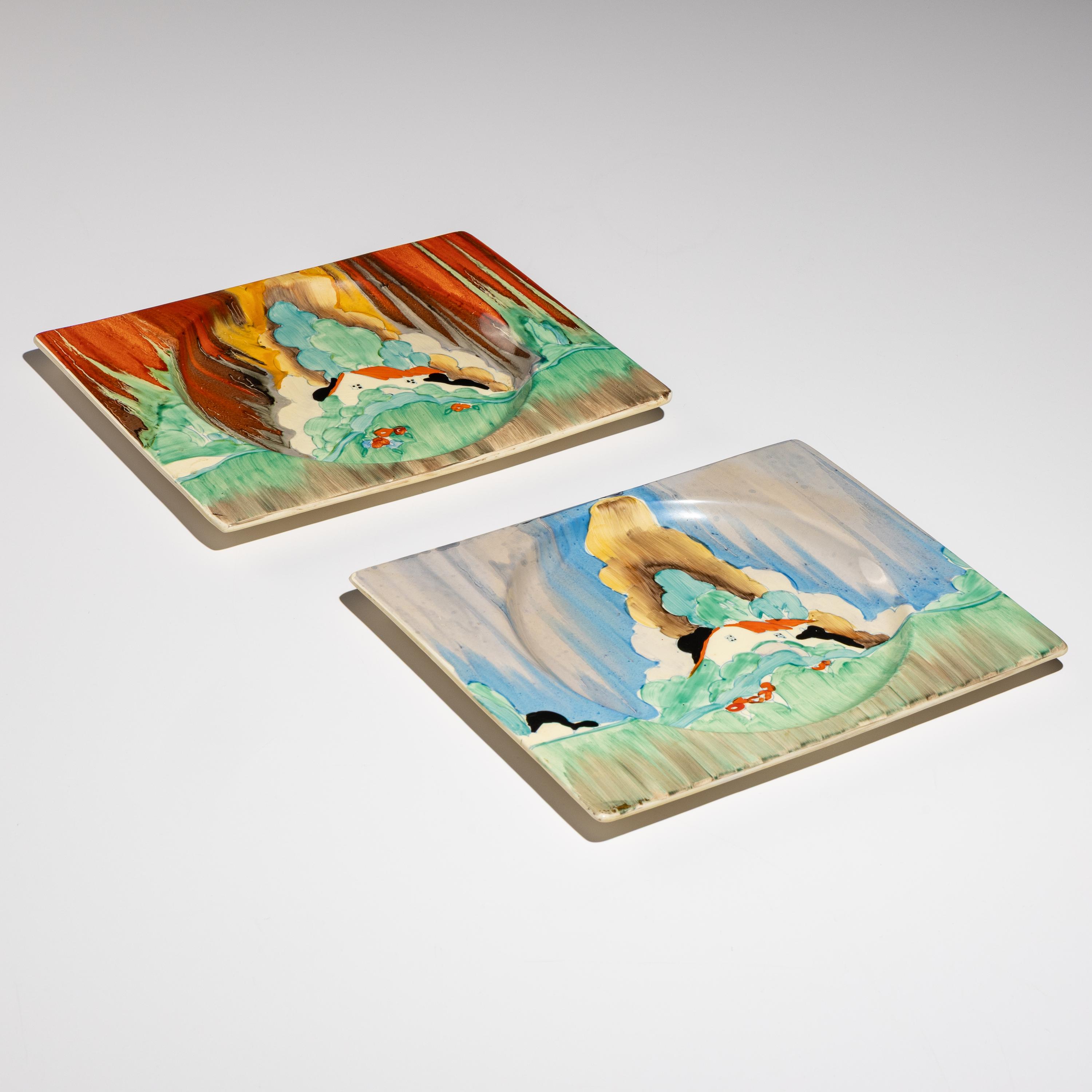 Clarice Cliff (English, 1899–1972) — Forest Glen and Newlyn pattern, Two B iarritz Plates