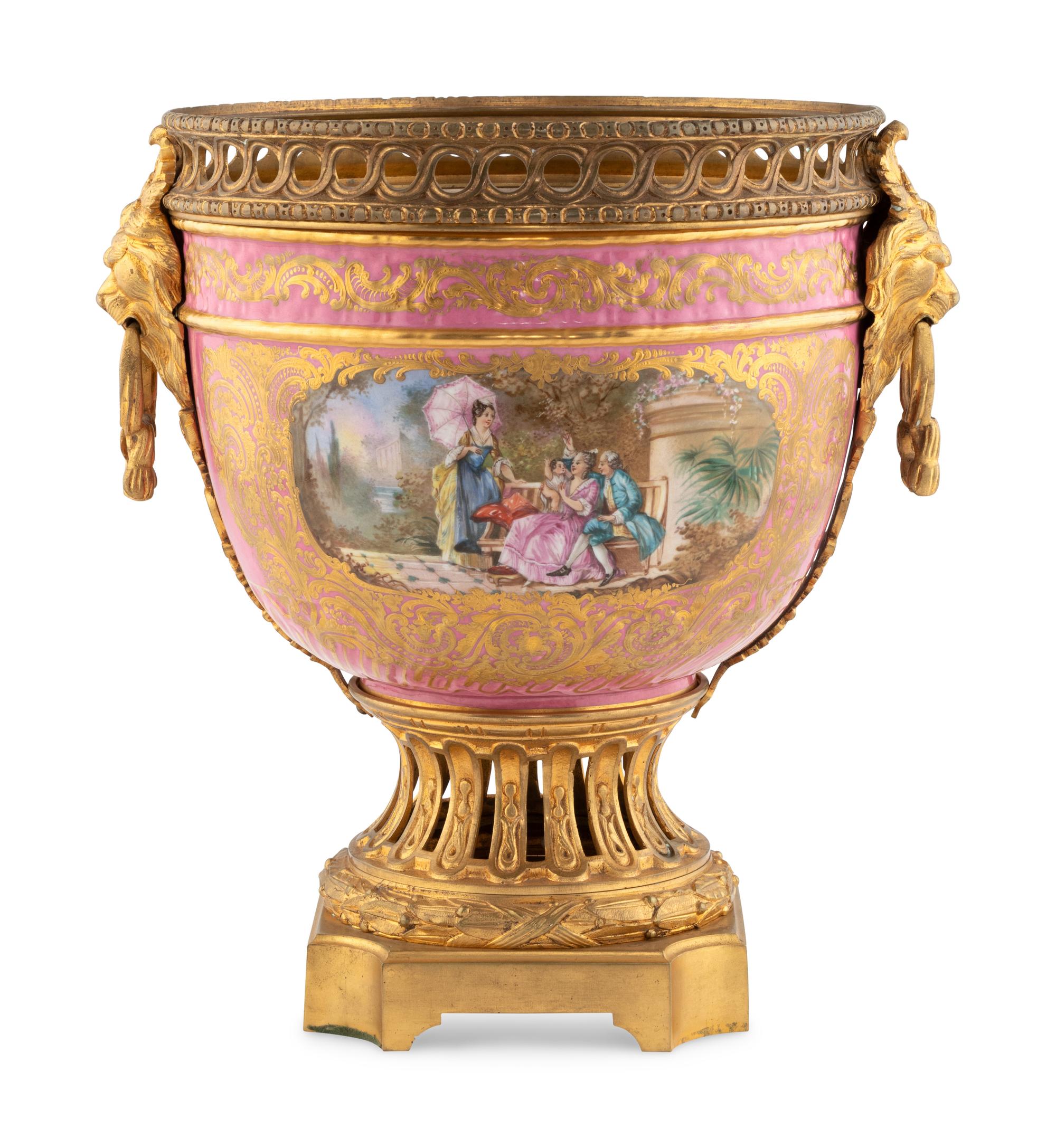 A Gilt Bronze Mounted Sèvres Style Porcelain Jardinière