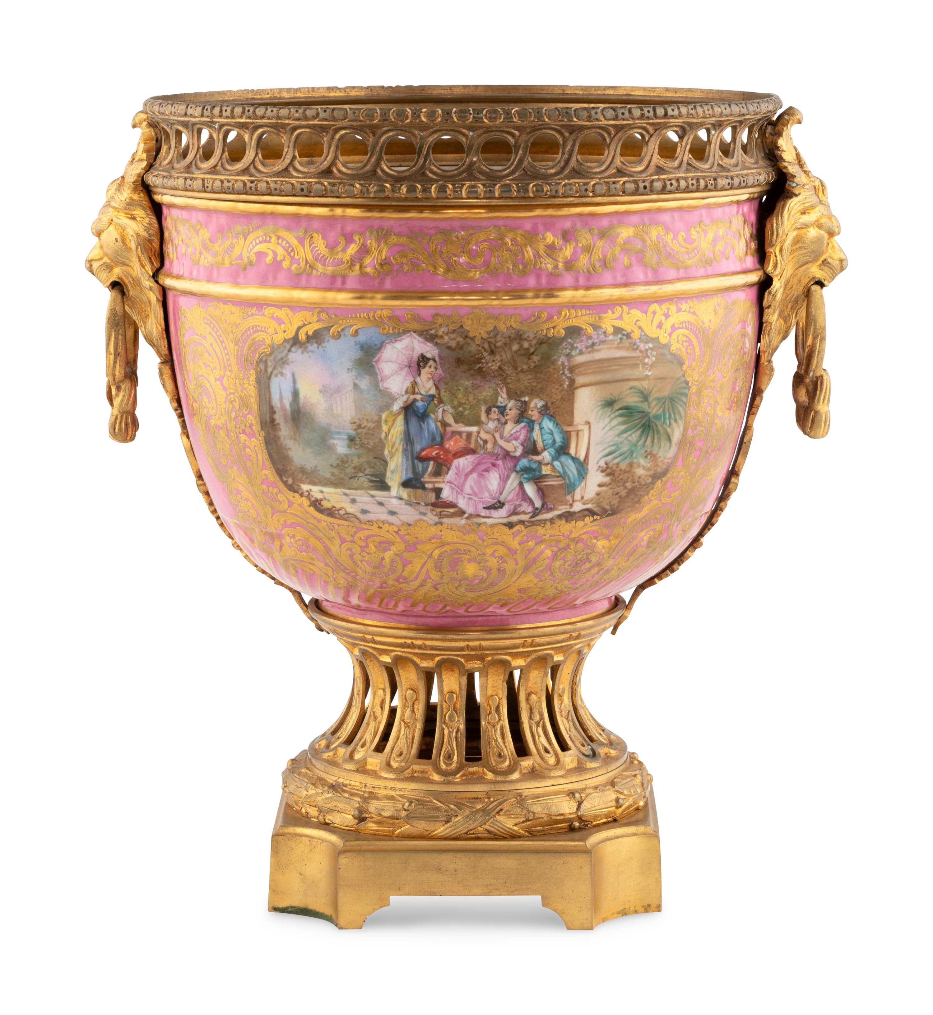 A Gilt Bronze Mounted Sèvres Style Porcelain Jardinière