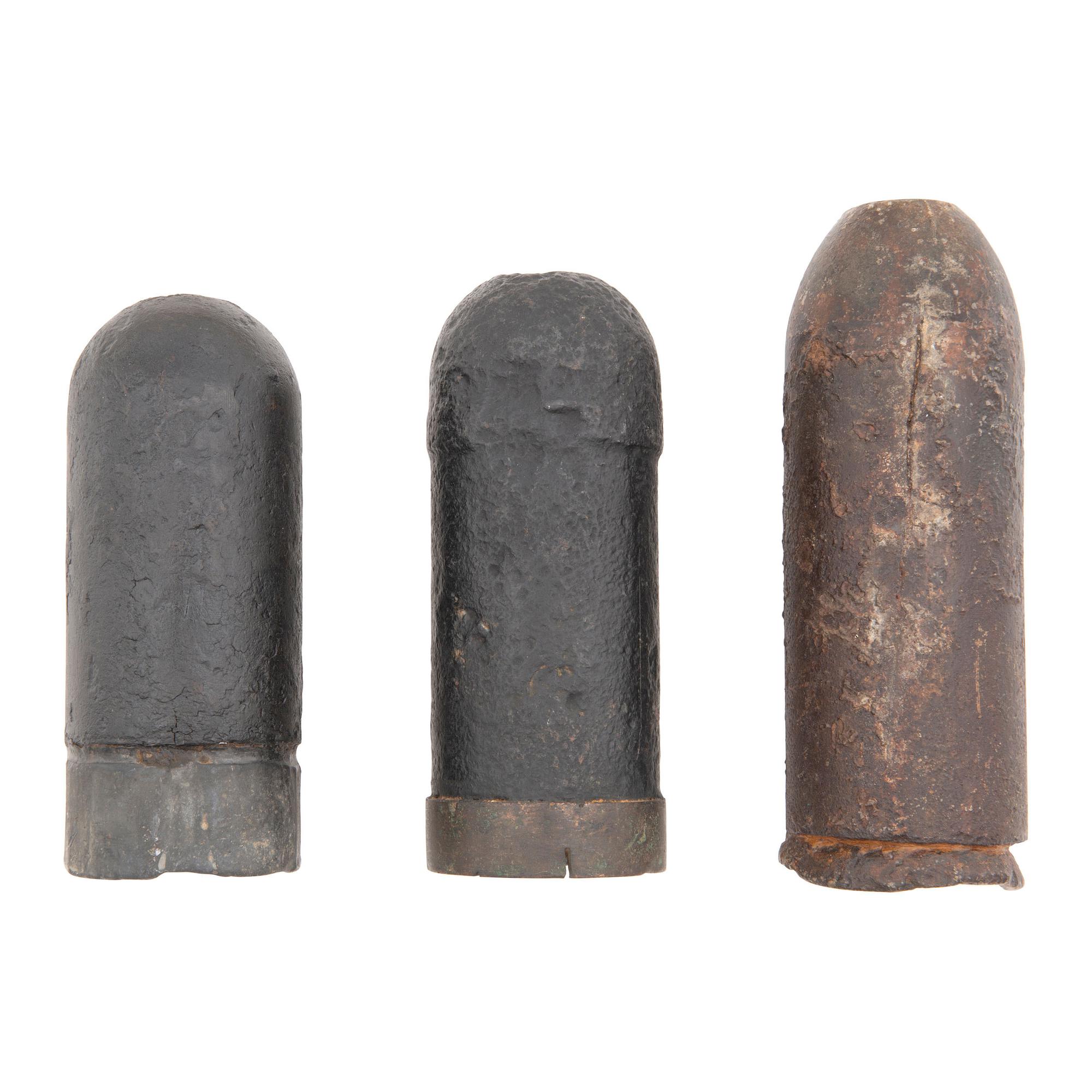 Three Excavated Civil War Artillery Shells: Dyer, CS Broun and Parrott