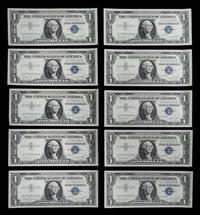 A Group of Ten Sequential United States 1957B $1 Silver Certificates