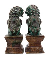A Pair of Chinese Glazed Pottery Temple Guardians