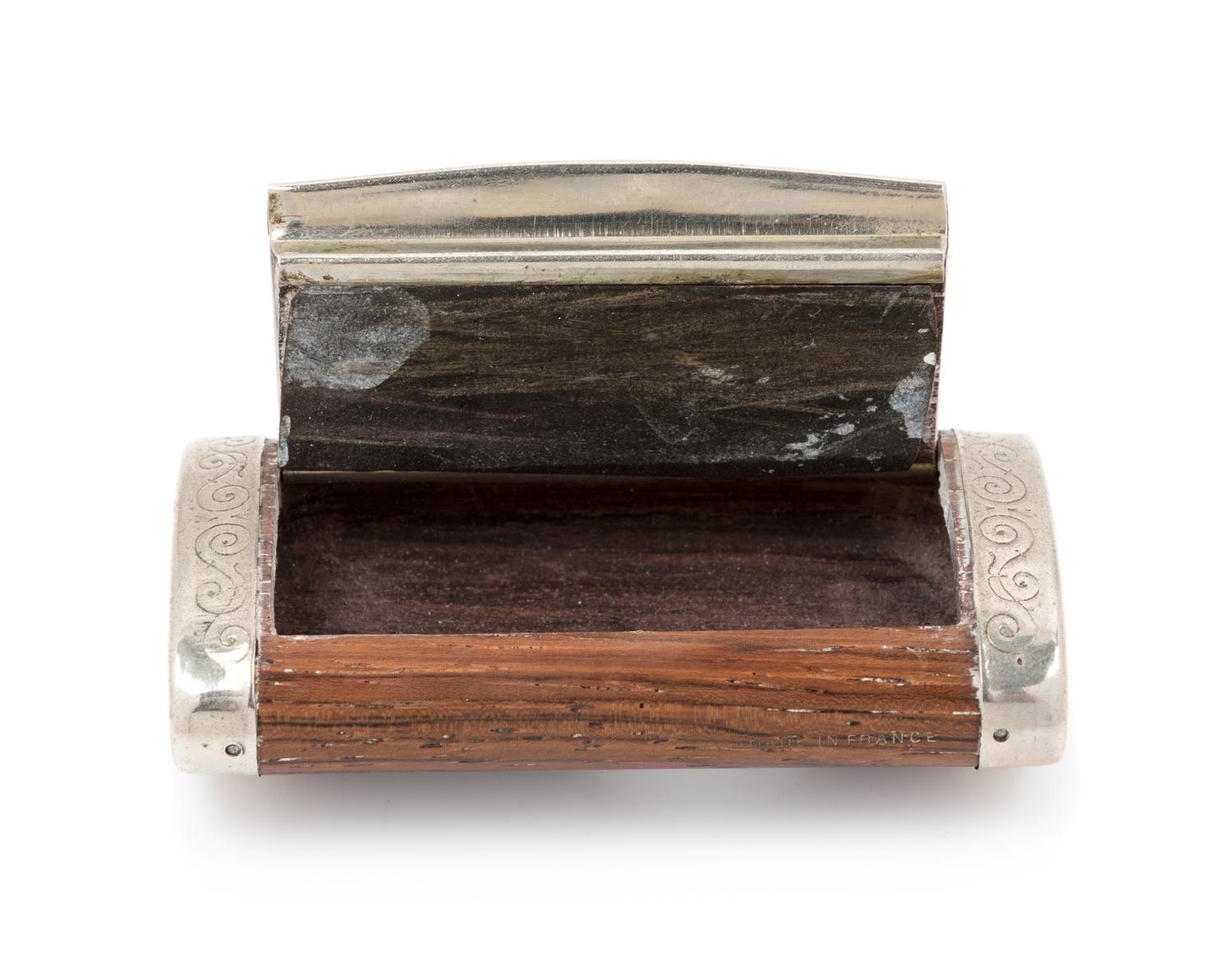 A French Carved Acacia and Silvered Metal Mounted Snuff Box Width 3 1/8 inches. — LA JURASSIENNE, SECOND HALF 19TH CENTURY