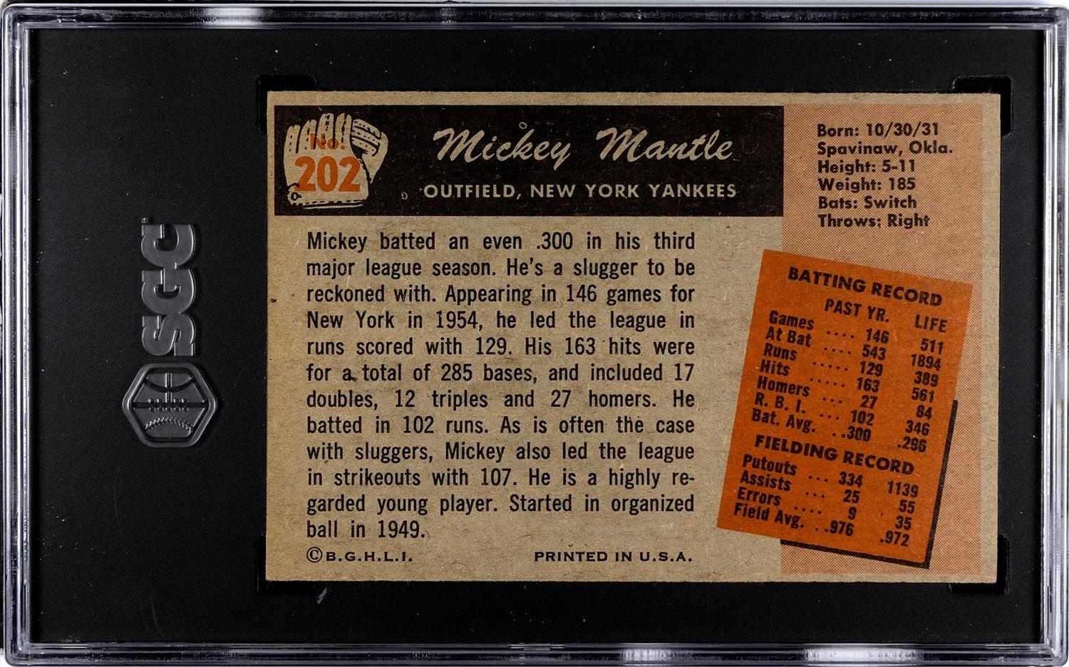 A Group of 1955 Bowman Mickey Mantle and Willie Mays SGC Graded Baseball Cards No. 202 (SGC 4.5 VG-EX+)
